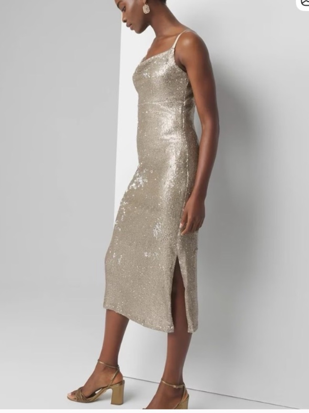 White House Black Market Sequin Midi Dress in Champagne Sz 12 New